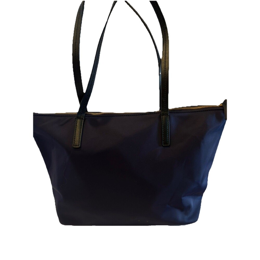 Kate Spade New York Nylon Tote Bag Navy Black Leather Straps Large